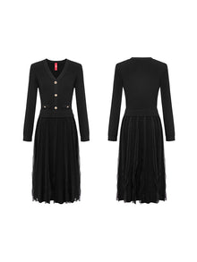 Fake Two Piece Knit Dress | Black