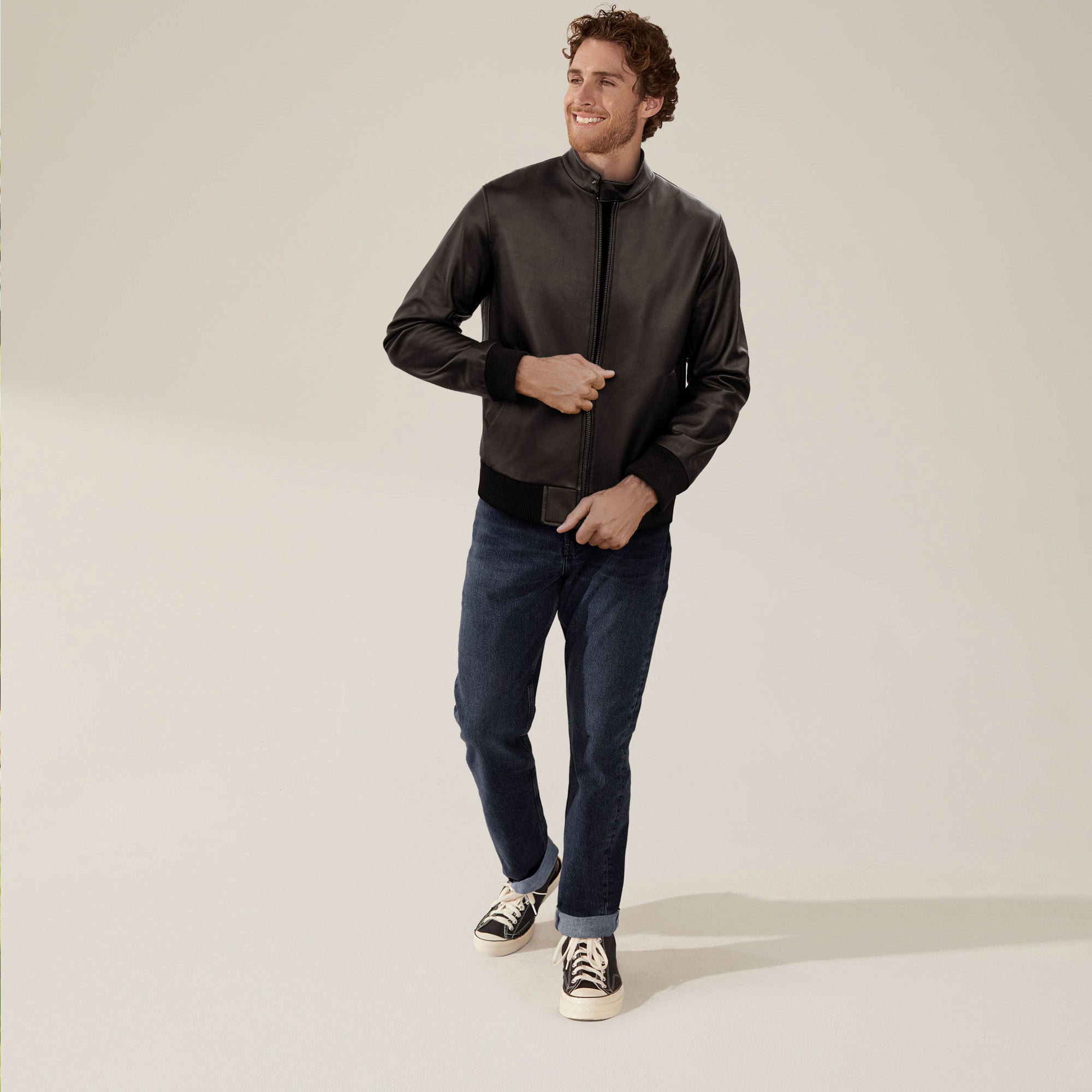 Mens | Chase Lambskin Leather Bomber Jacket | Black