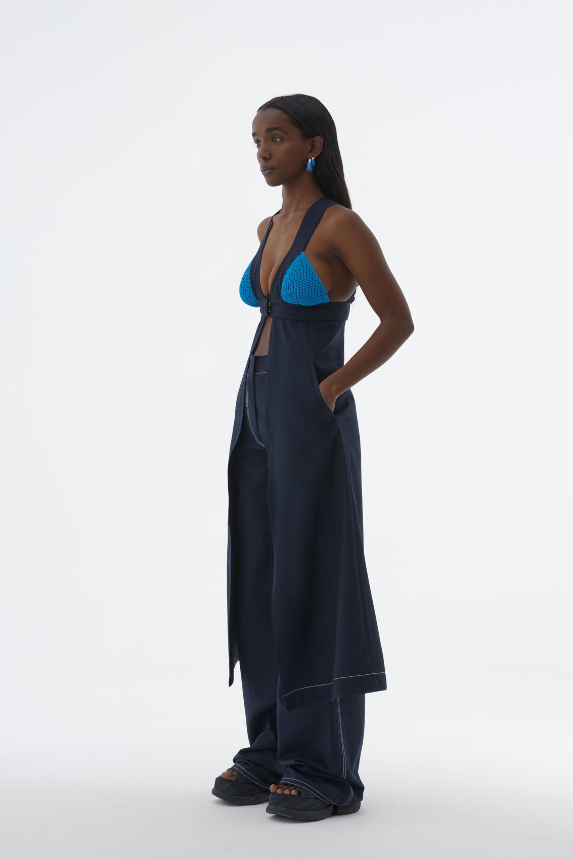 Knit Rubber Panel Bra Dress | Women | Blue