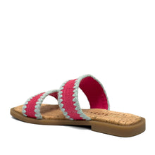 Centro Sandal Flat | Magenta/Ice Green Raffia Elastic