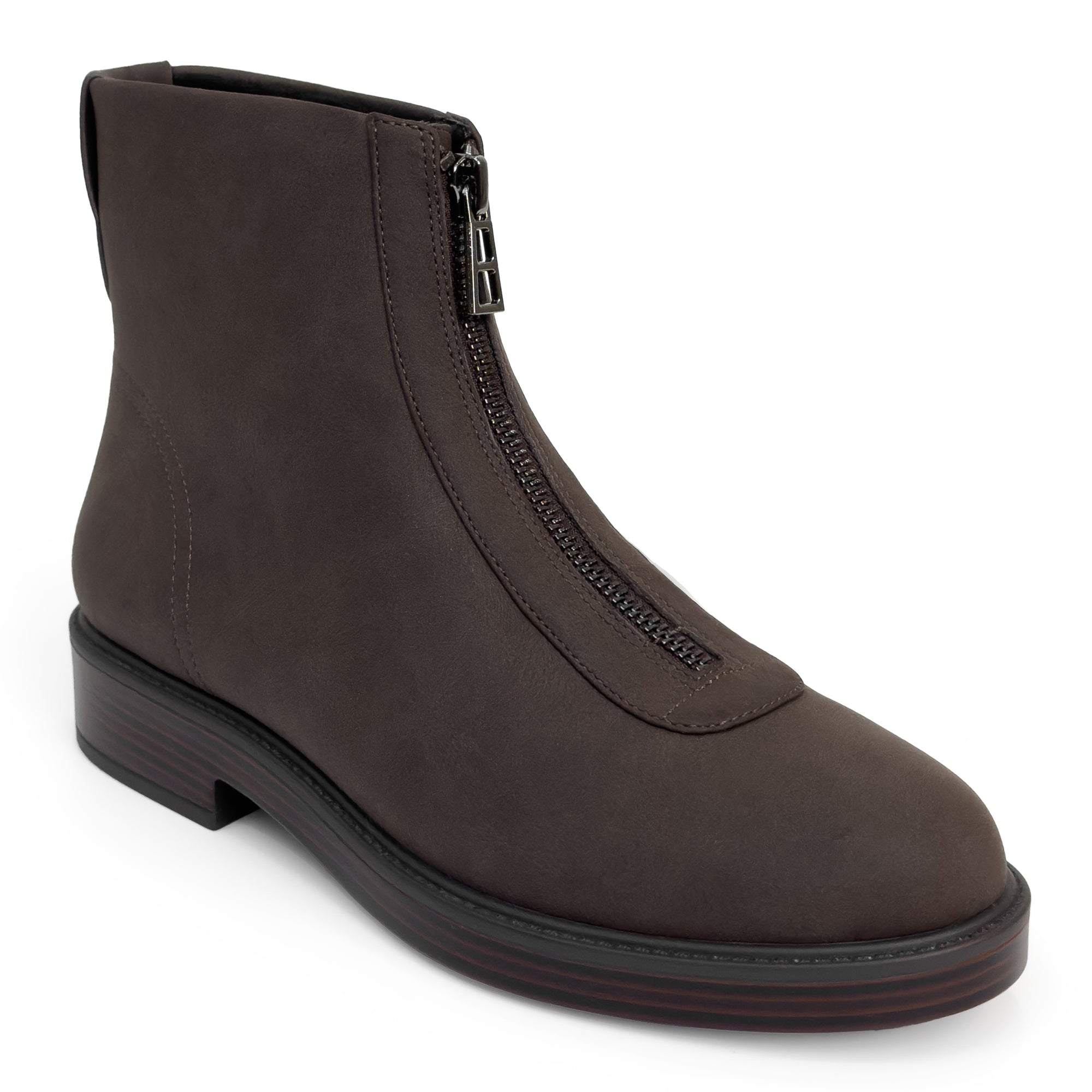 Poshia Bootie Low Block Heel | Java Faux Tumbled Nubuck
