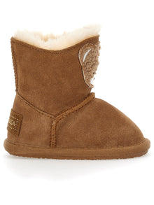 Girls | Crusted Leather Boots With Teddy Bear | Dark Brown