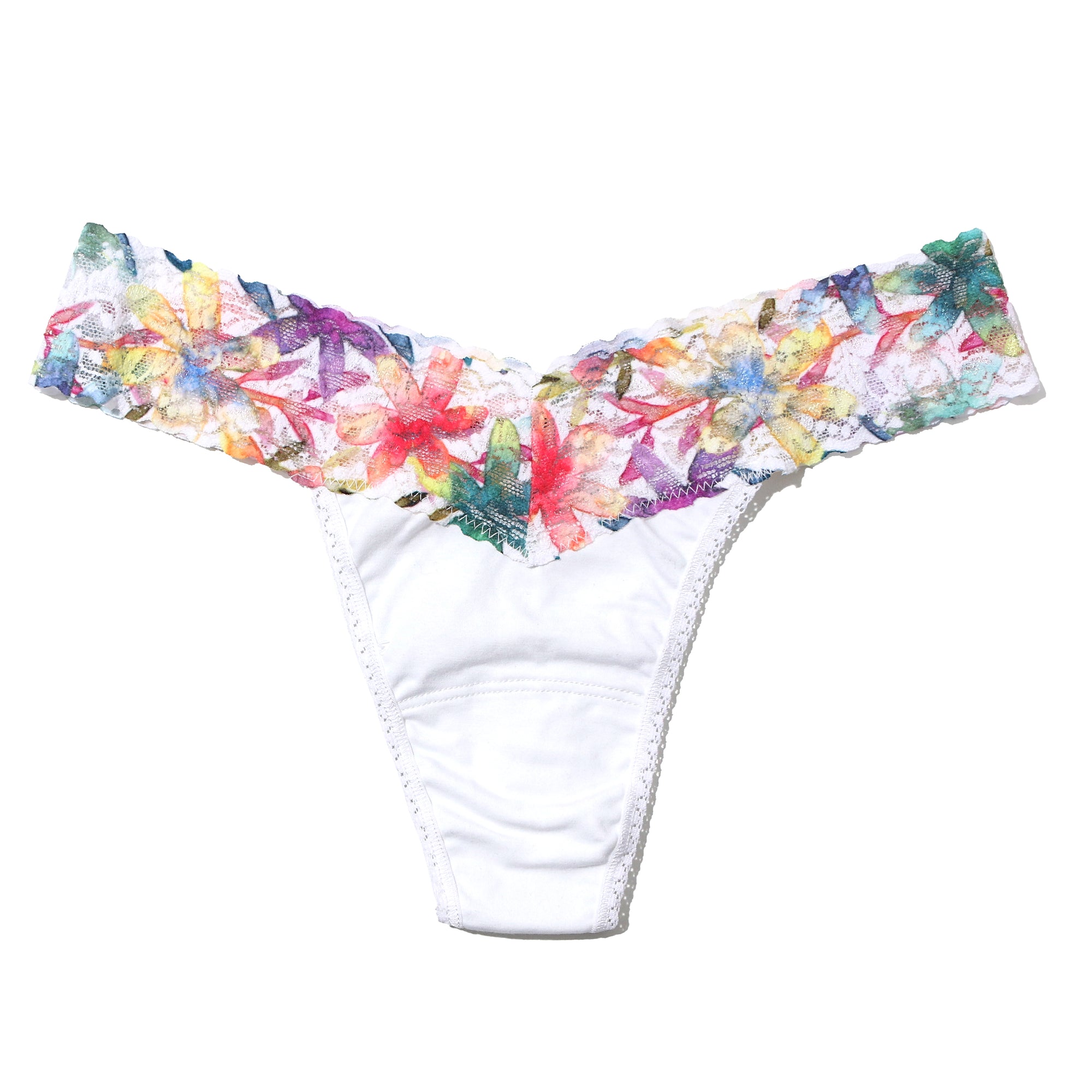 Cotton Low Rise Thong | White/Still Blooming