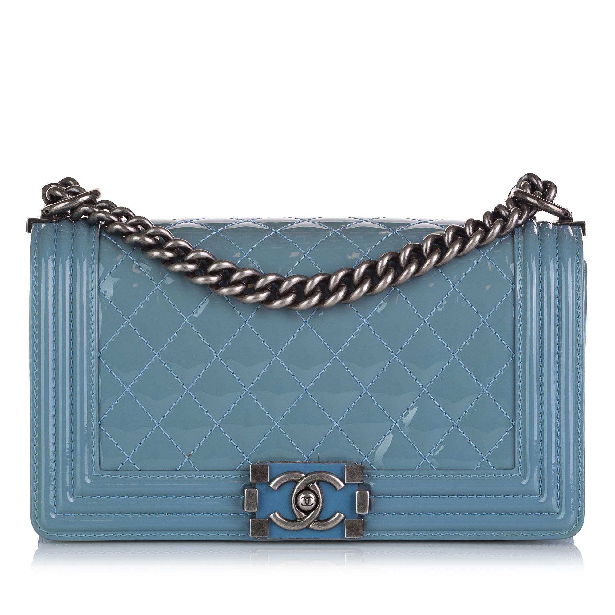 Chanel Pre-Owned Medium Patent Boy Bag | Women | Blue