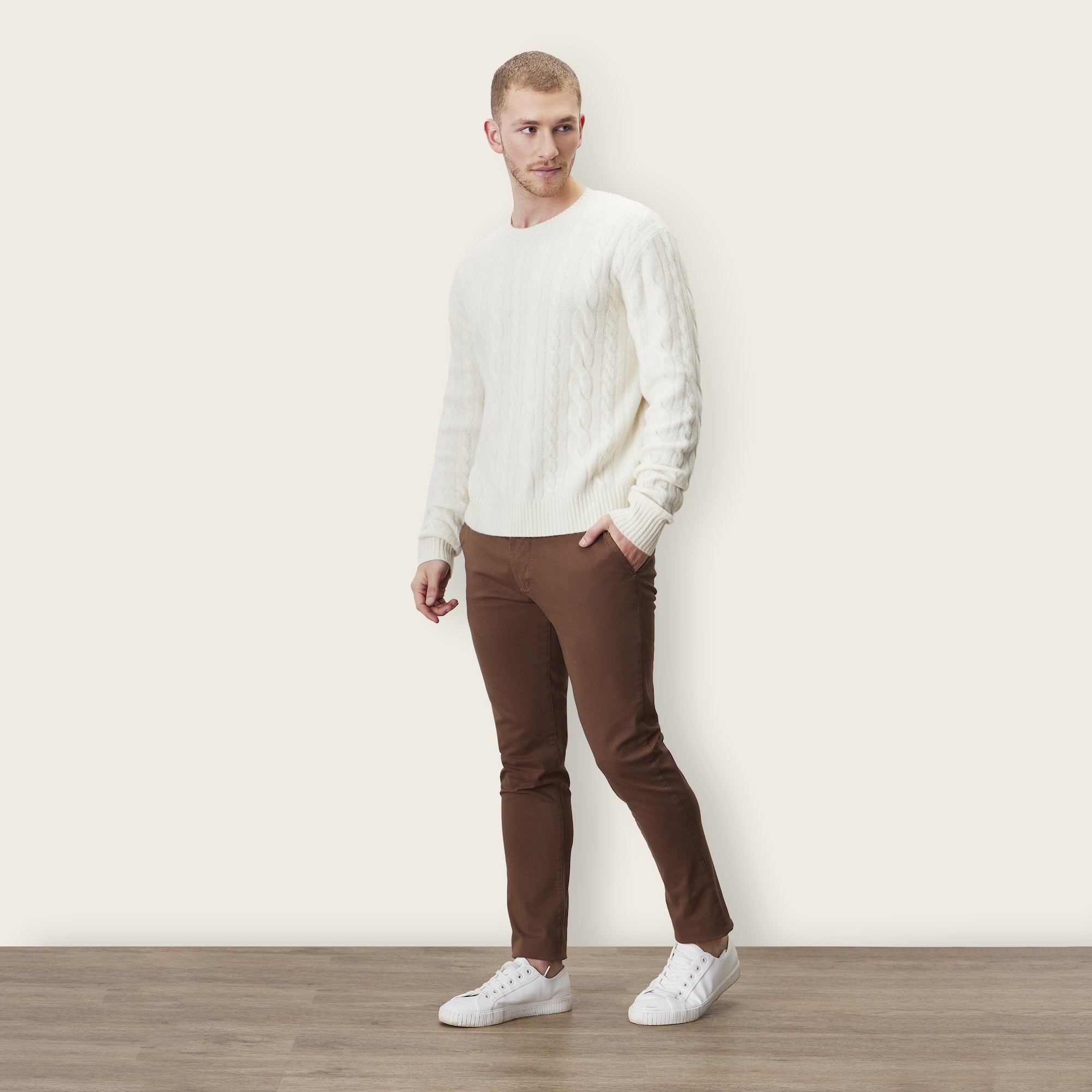 Mens | Luke Cashmere Cable Knit Sweater | Cream