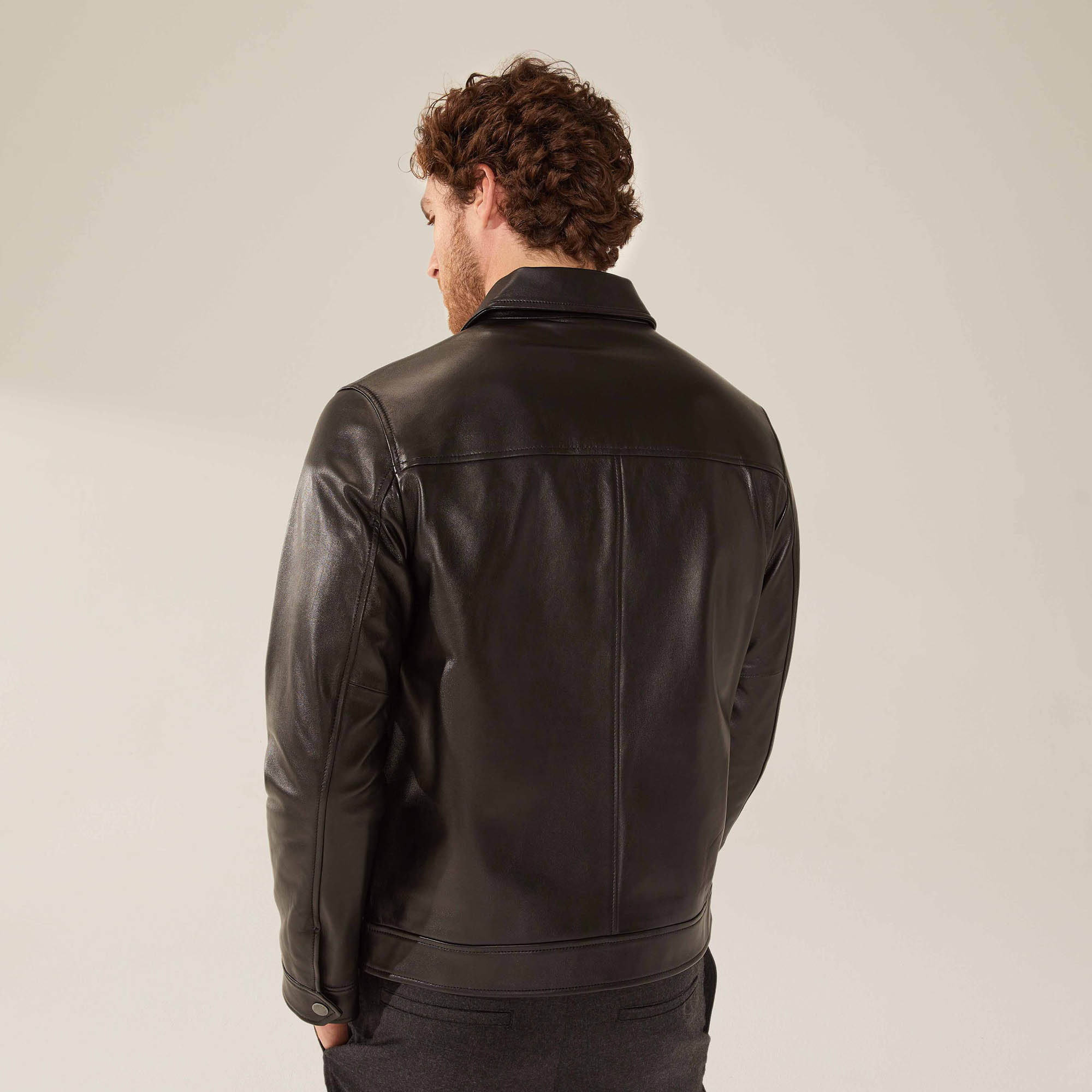 Mens | Santino Collared Zip Lambskin Leather Jacket | Black