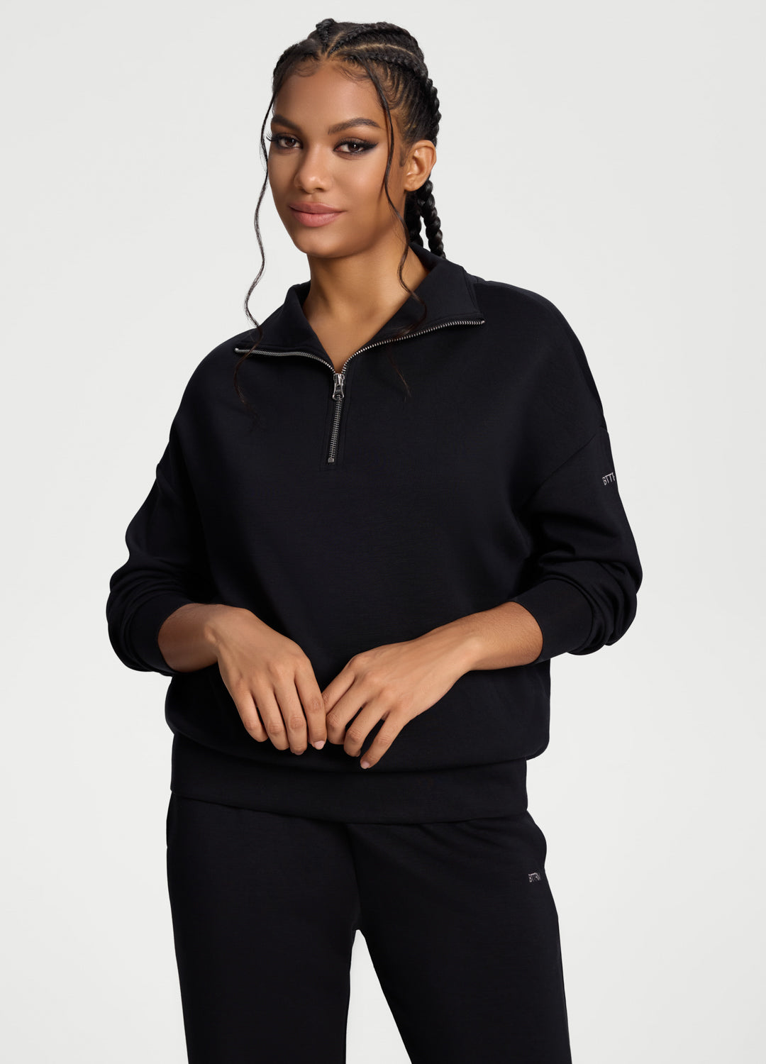 Half-Zip Long Sleeve Sweatshirt | Black