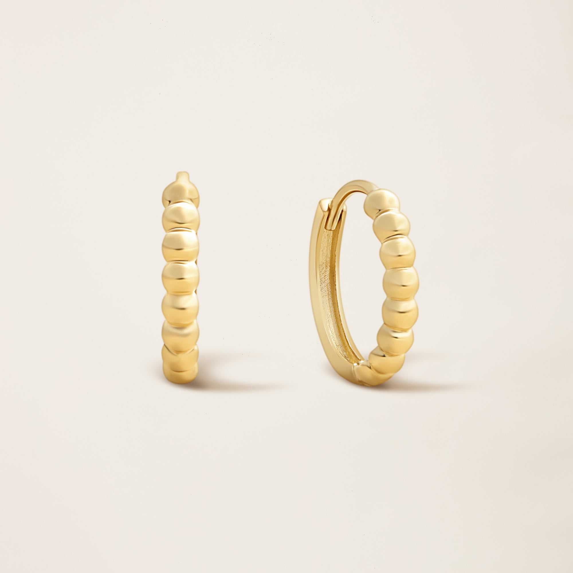 Womens | Beaded Huggie Hoops | 14K Solid Yellow Gold