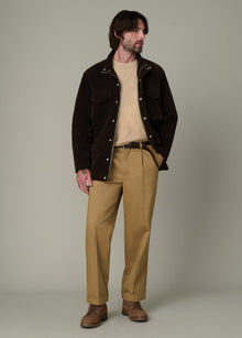 Wide Leg Pleated Chino Pants in British Khaki, relaxed fit with pleats – stylish and comfortable men's pants for casual and smart looks