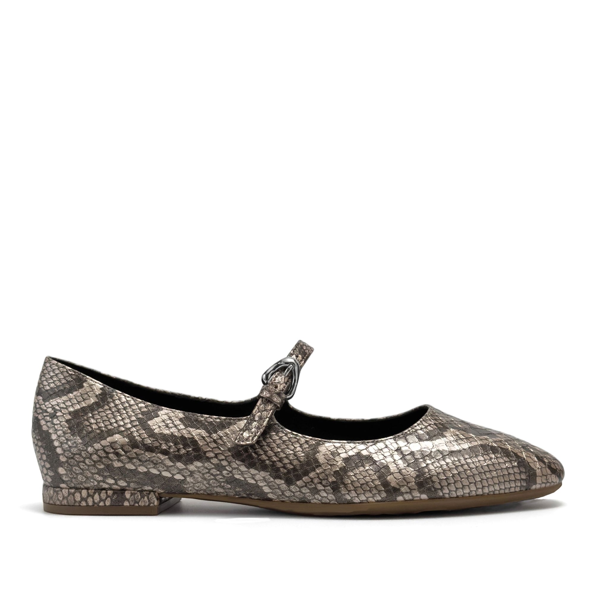 Annette Casual Flat | Champagne Faux Metallic Snake Print