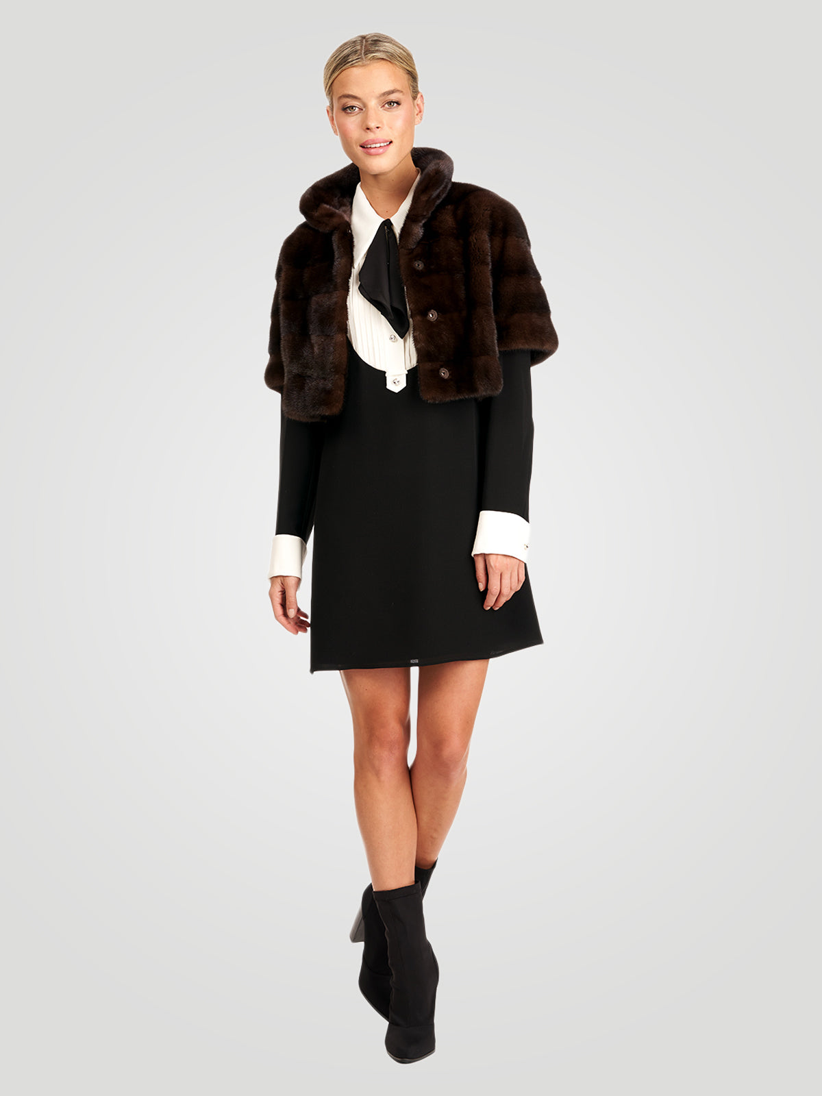 Mink Fur Bolero With Cropped Sleeves | Women | Dark Mahogany