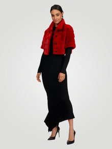 Mink Fur Bolero With Cropped Sleeves | Women | Cherry Red