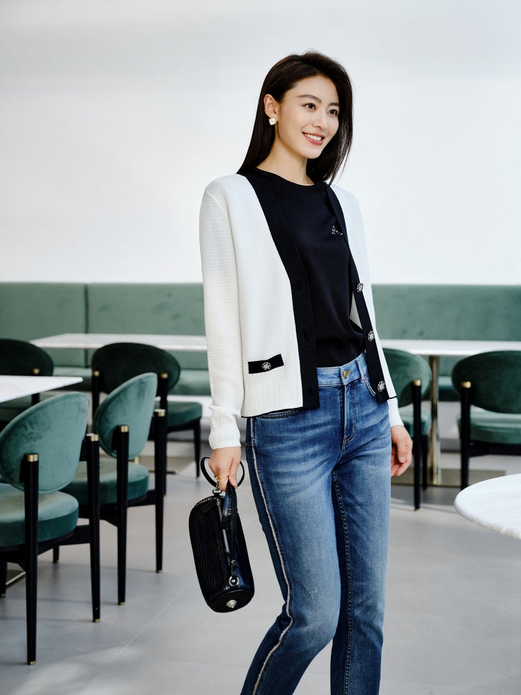 Silk Straight-Leg Jeans | Blue