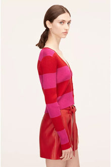 Rib Merino Striped Cropped Cardigan | Crimson Stripe