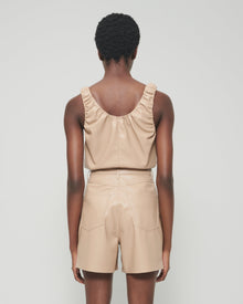 Womens | Yael Ruched Vegan Leather Top | Sandstone