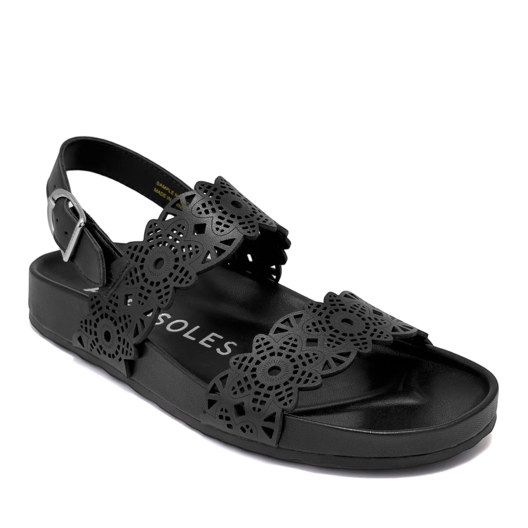 Lily Sandal Footbed | Black Perf Faux Nappa