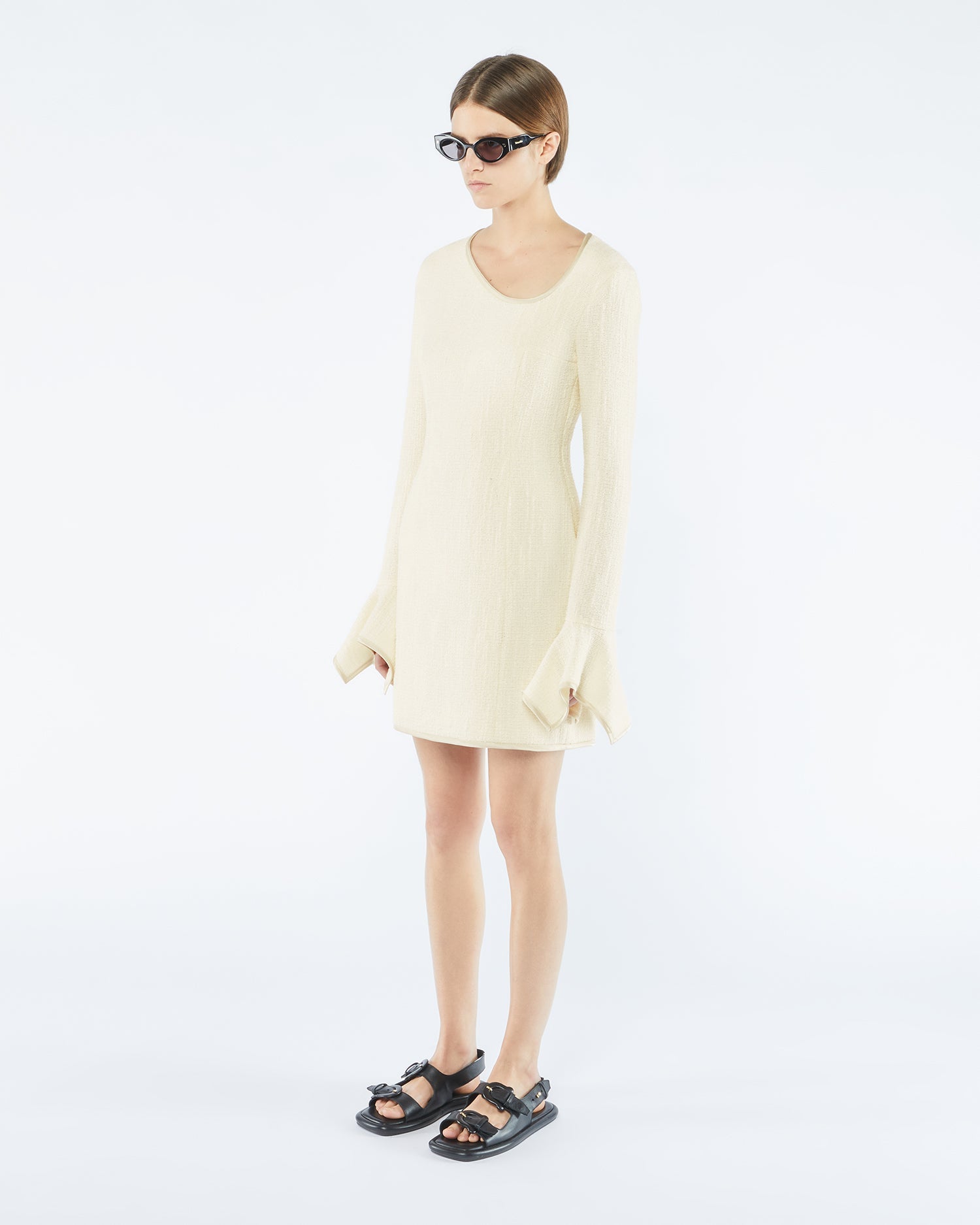 Womens | Elva Textured Boucle Tweed Dress | Creme