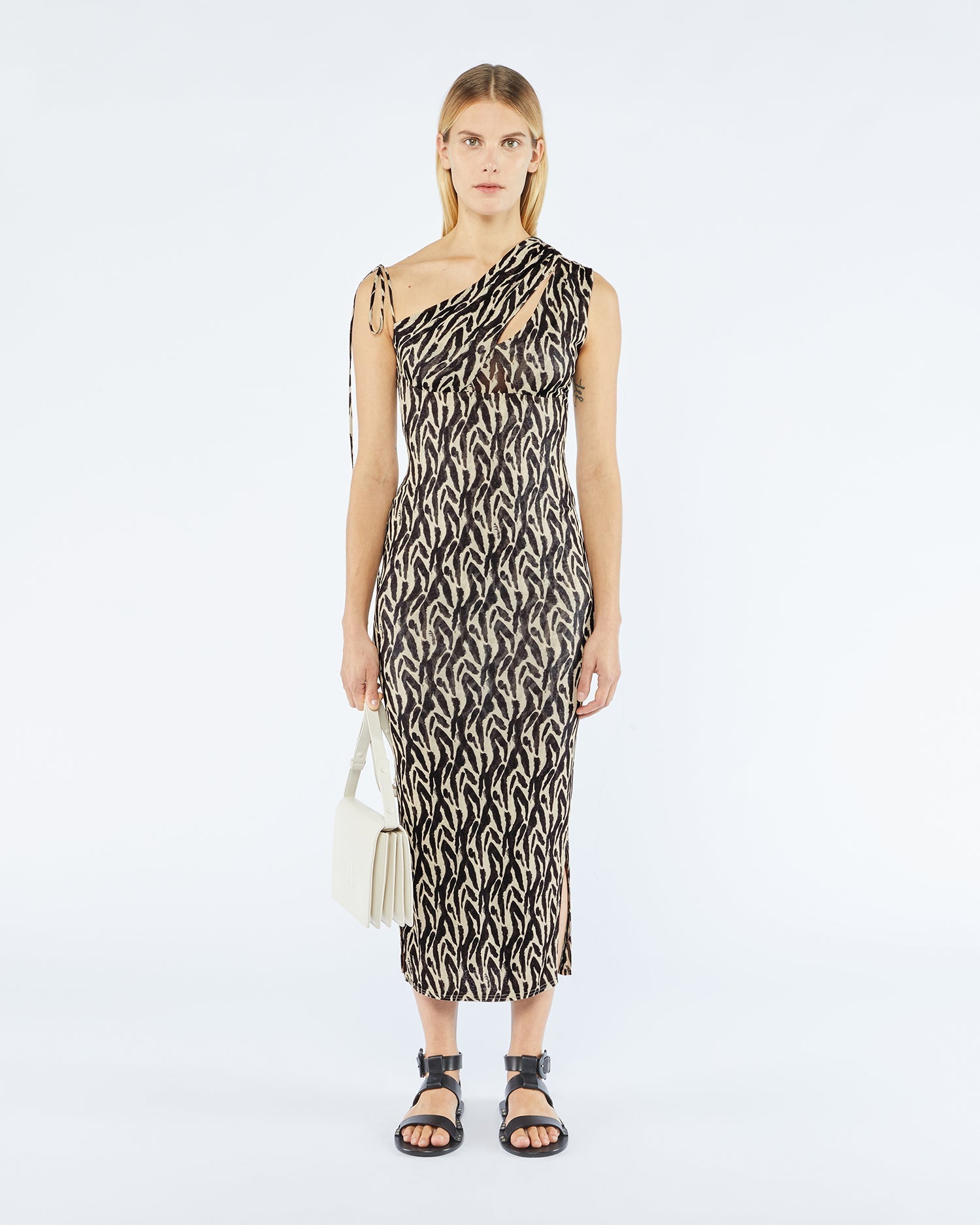 Womens | Camille Printed Mesh-Jersey Midi Dress | Brushtroke Animal