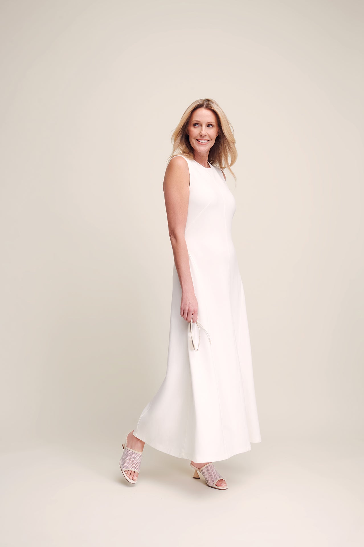 Jamila Sandal | Crystal/Eggnog Mesh Fabric