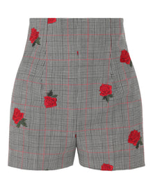 Versace | Rose-Embroidered Check-Print Shorts