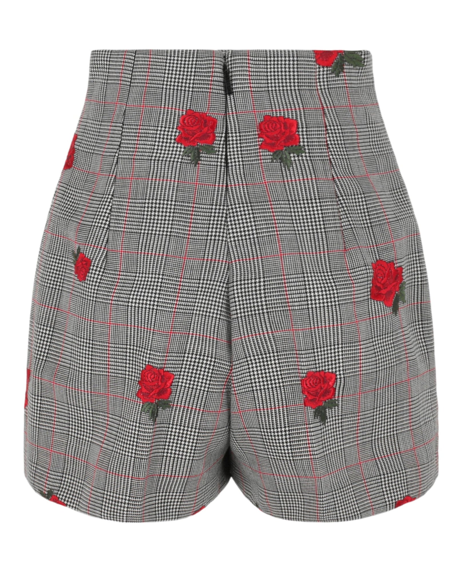 Versace | Rose-Embroidered Check-Print Shorts