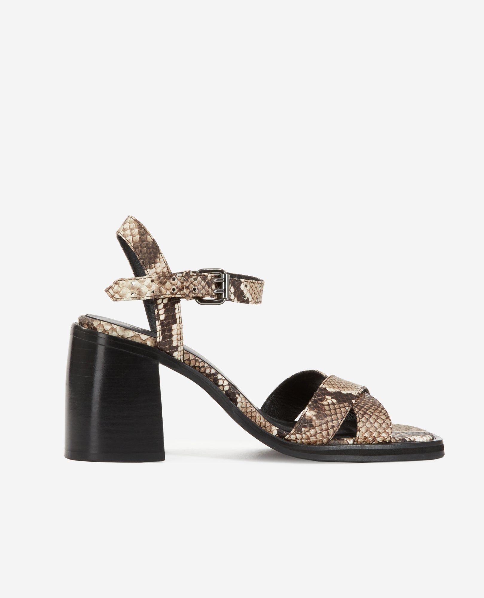 Snakeskin-Effect Heeled Leather Sandals | Women | Beige x Brown