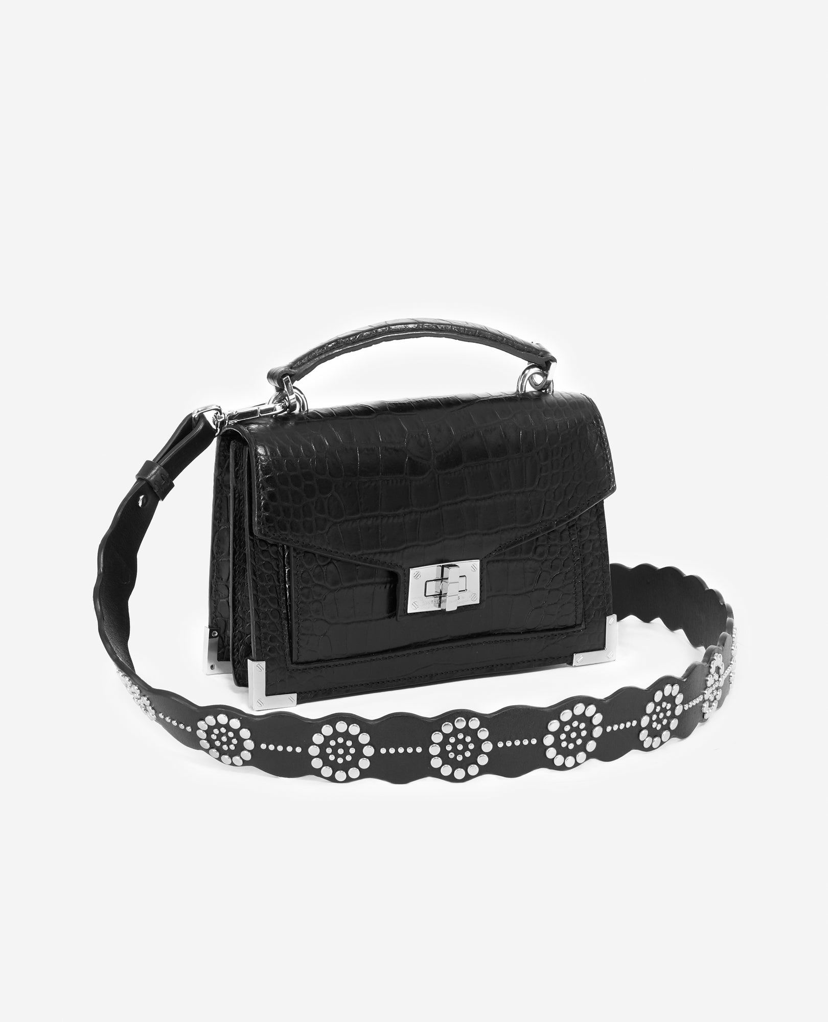 Leather Strap With Flower Details | Women | Black x Silver