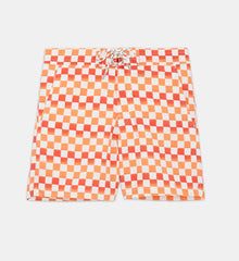 Swim Shorts With And Check Motif | Women | Orange Red