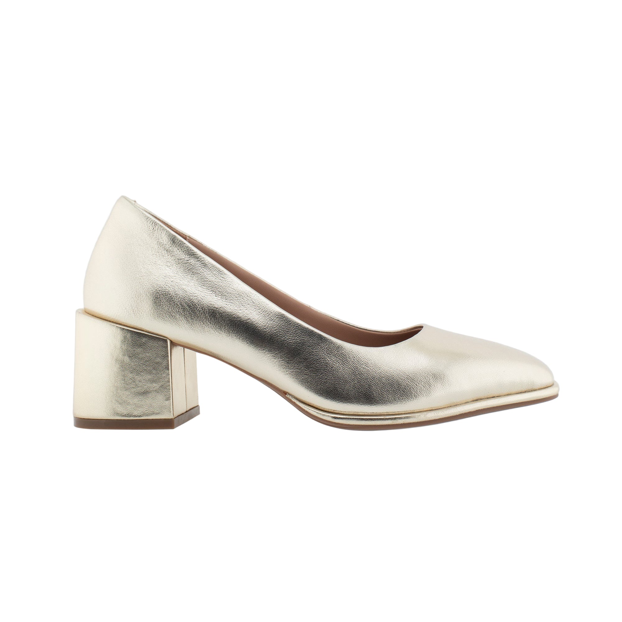 Alae Pump Heel | Soft Gold Genuine Leather