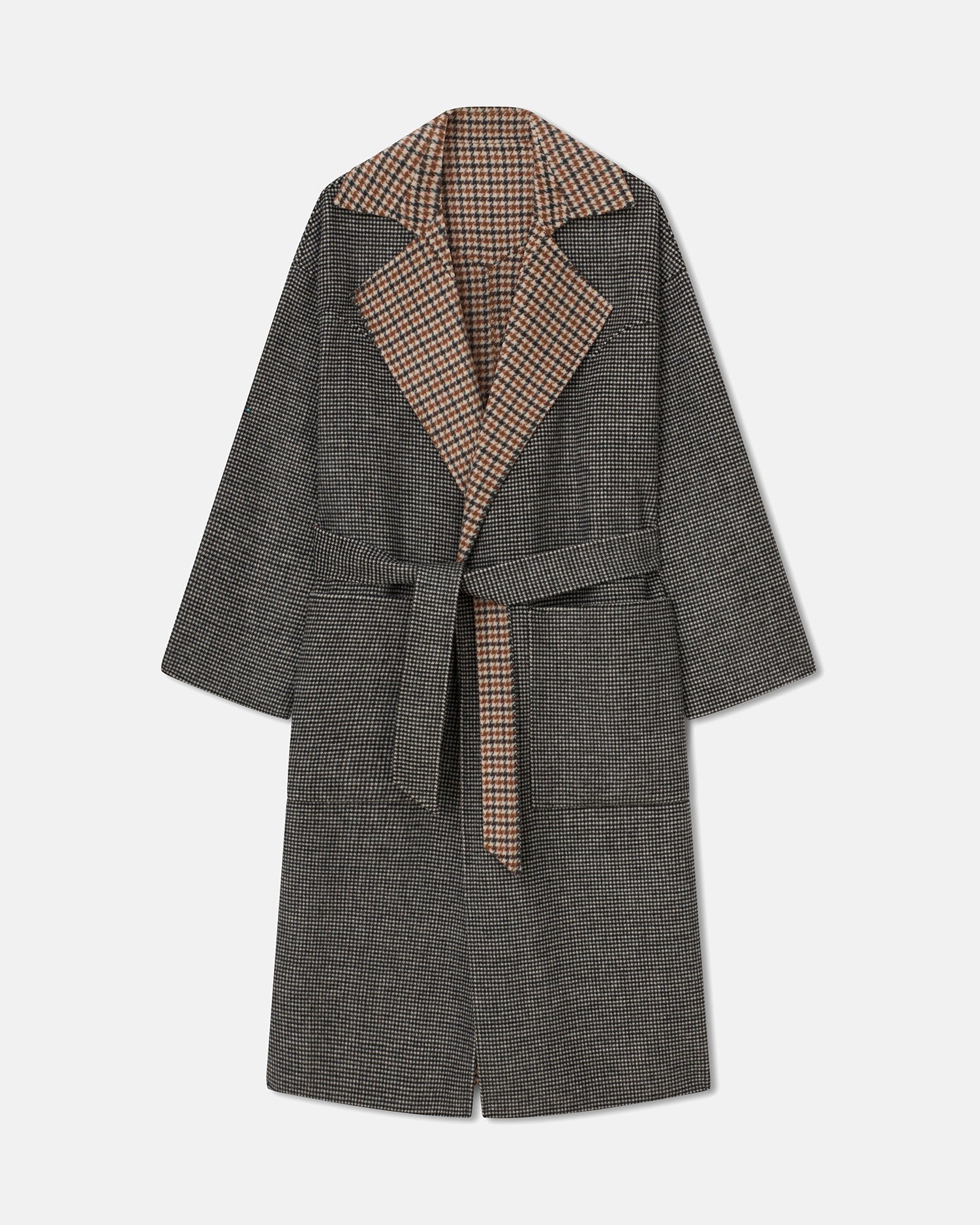 Womens | Alamo Wool Silk Blend Robe Coat | Reversible Check