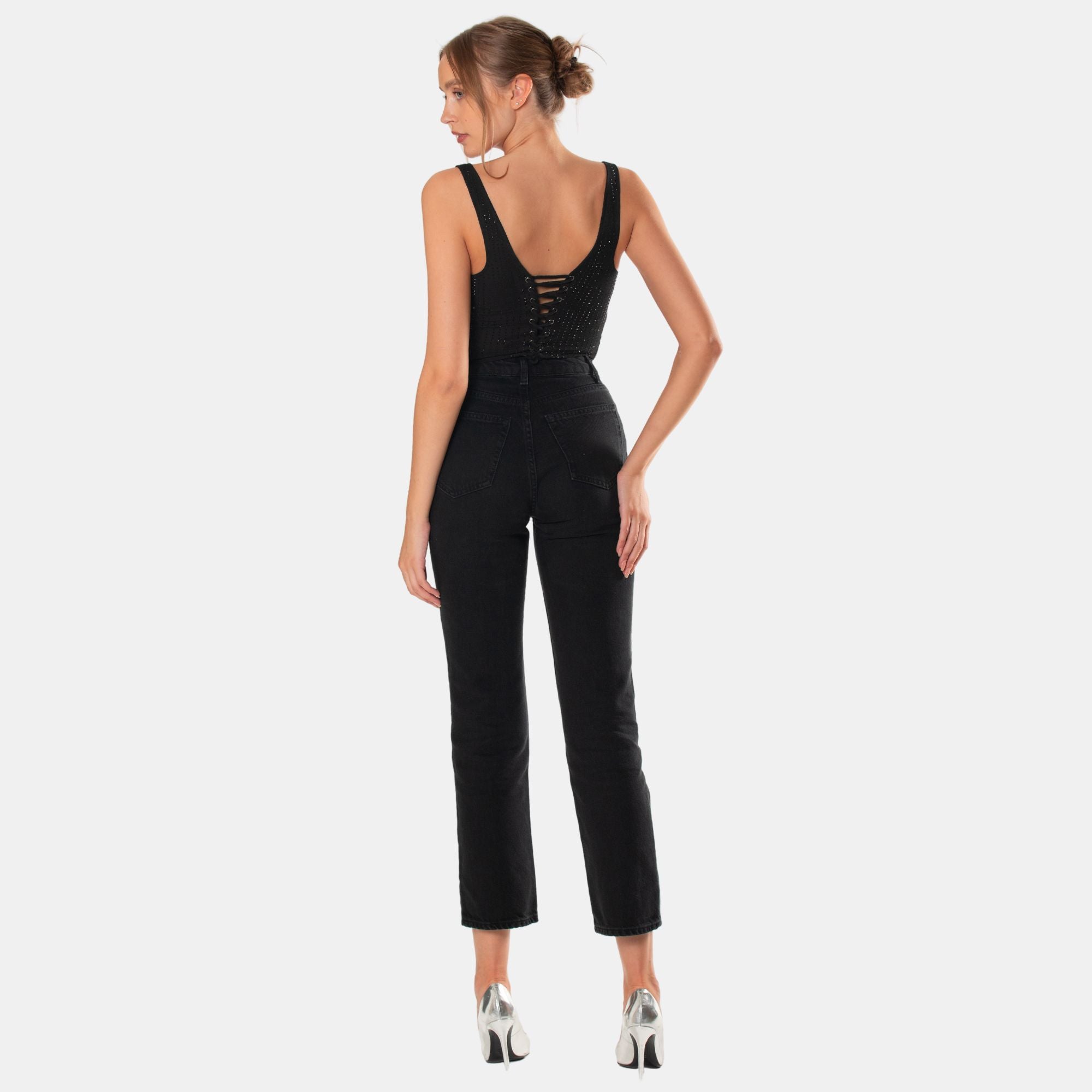 OW Collection ANDIE Rhinestone Corset Top Top 002 - Black Caviar