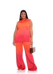 Atti Pleated Top | Red-Orange Ombre Effect