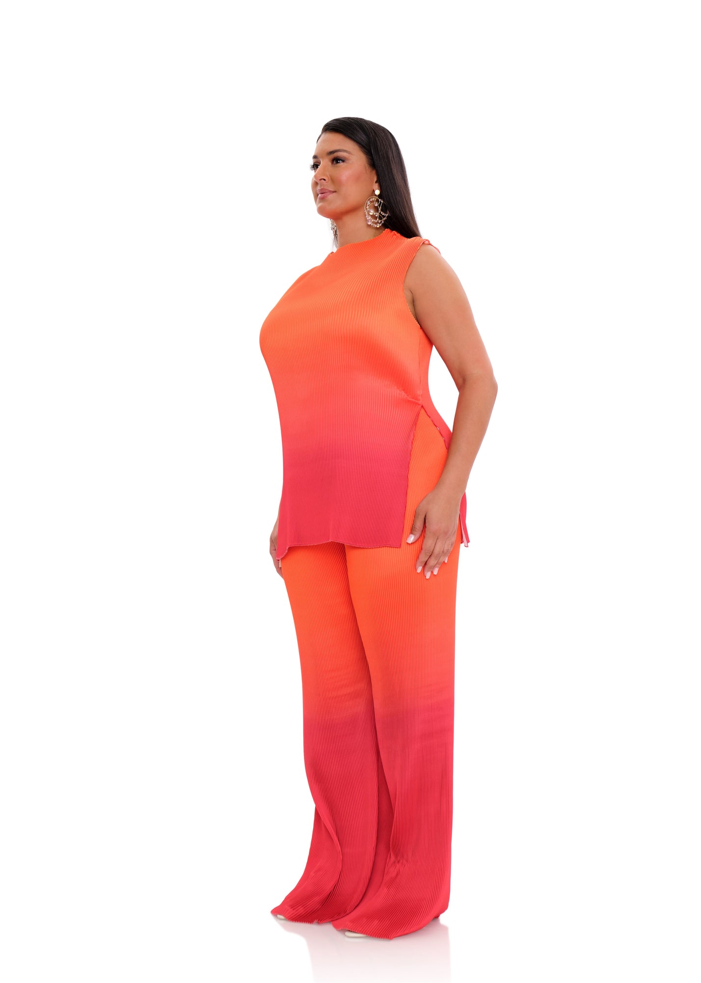 Atti Pleated Top | Red-Orange Ombre Effect