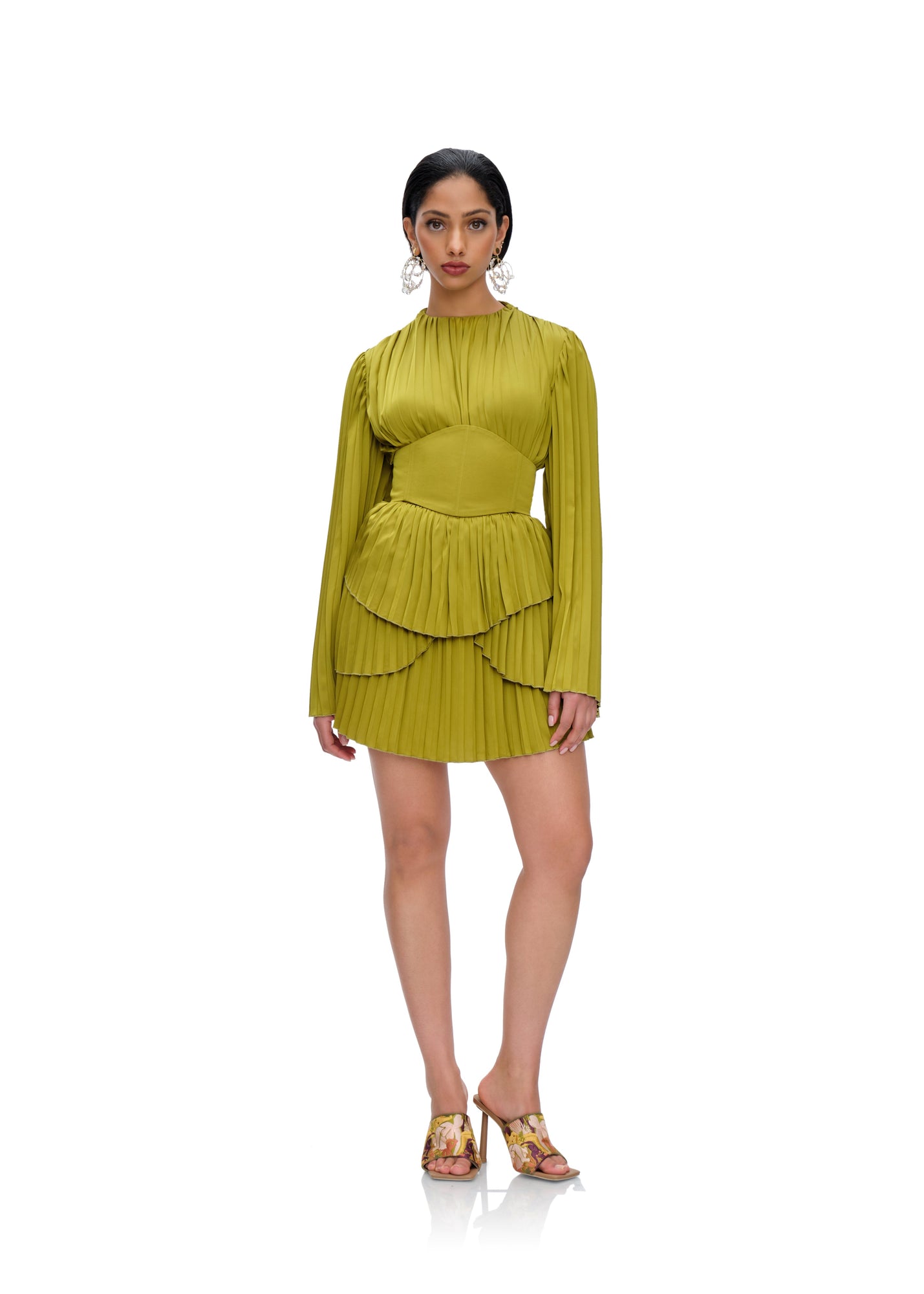 Lenti Pleated Mini Dress | Lime