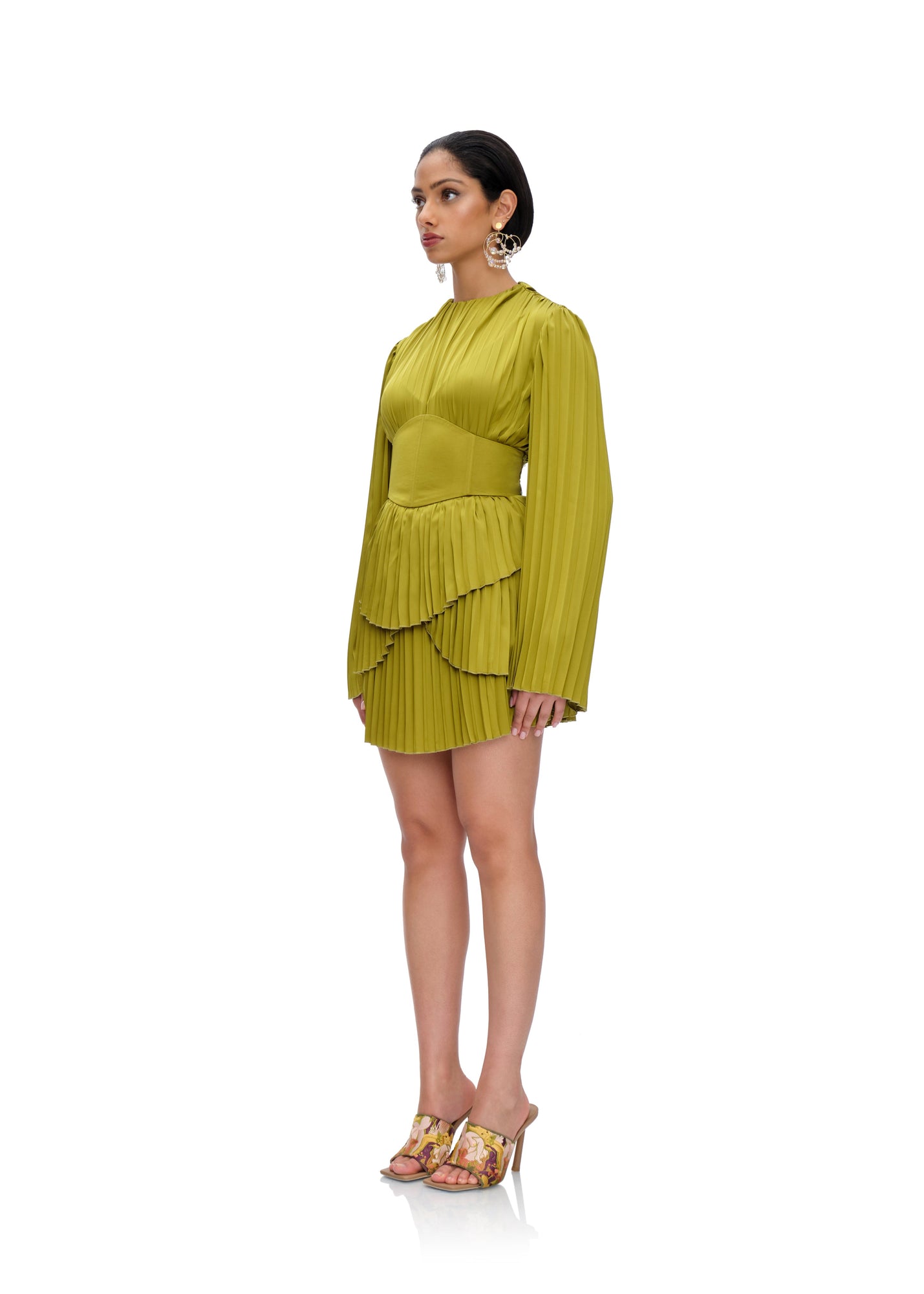 Lenti Pleated Mini Dress | Lime