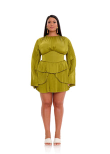 Lenti Pleated Mini Dress | Lime