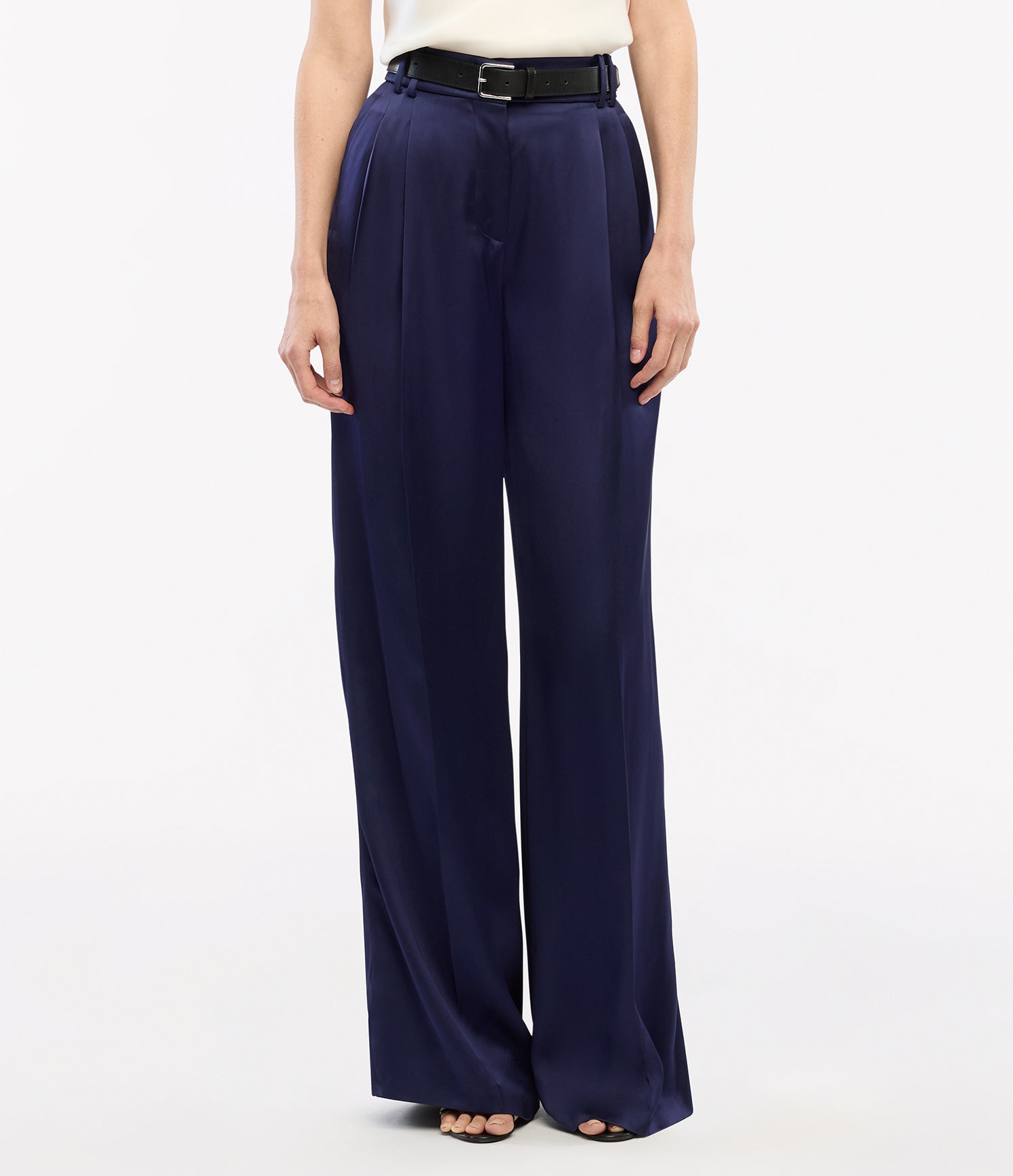 Another Tomorrow Satin Pleated Trouser in Indigo – Satin Women's Trousers
