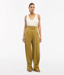 Another Tomorrow Tab Trouser in Thyme – Cotton Women's Trousers