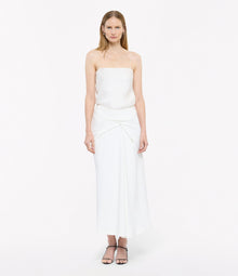 Another Tomorrow Asymmetrical Twist Skirt in Off White – Crêpe Women's Skirt