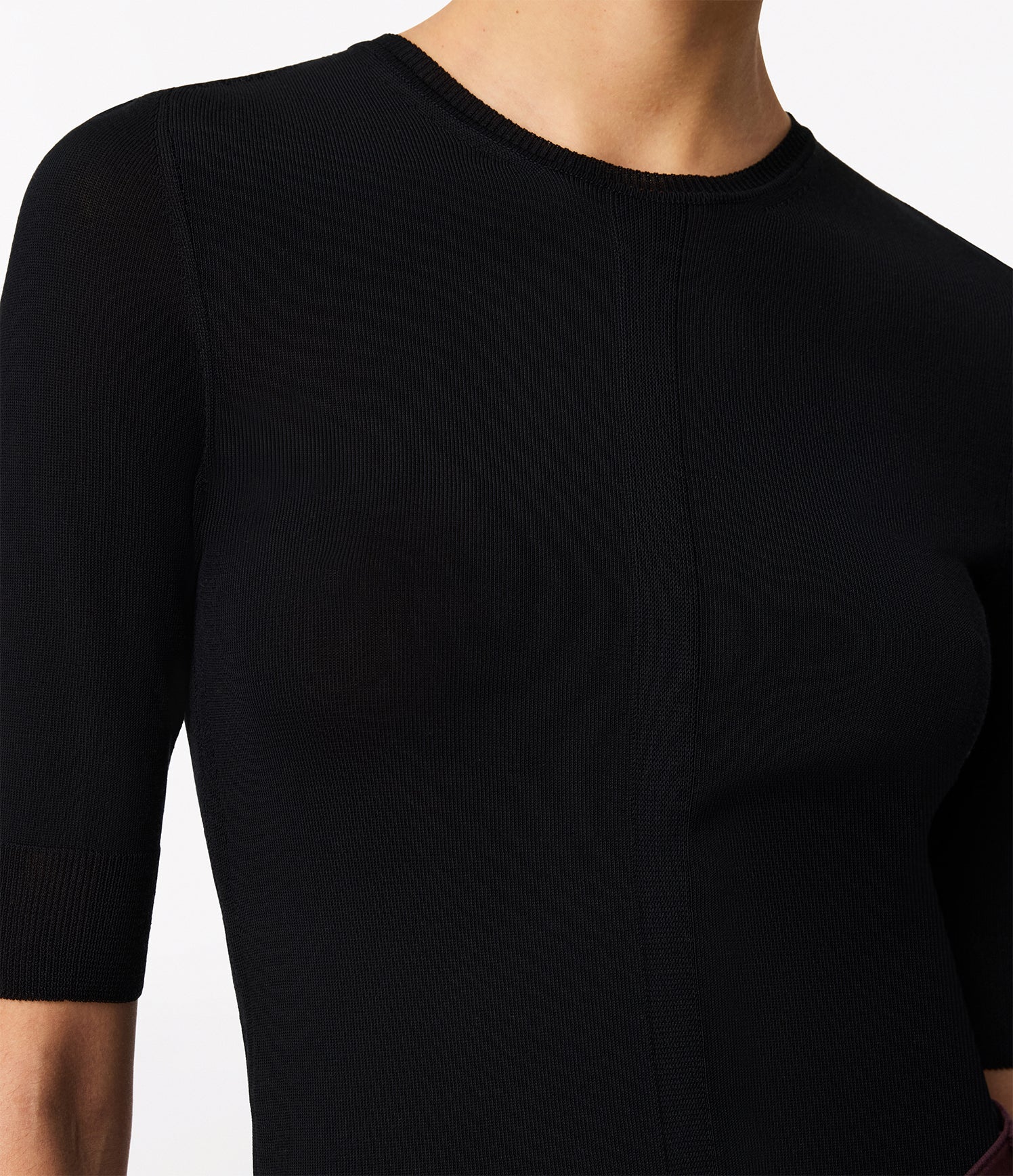 Another Tomorrow Fitted Knit Top in Black – Cotton Women's Knitwear
