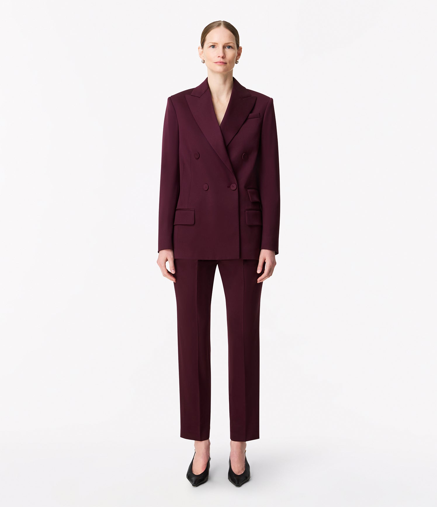 Another Tomorrow Oversized Double Breasted Jacket in Plum – Wool Women's Jacket
