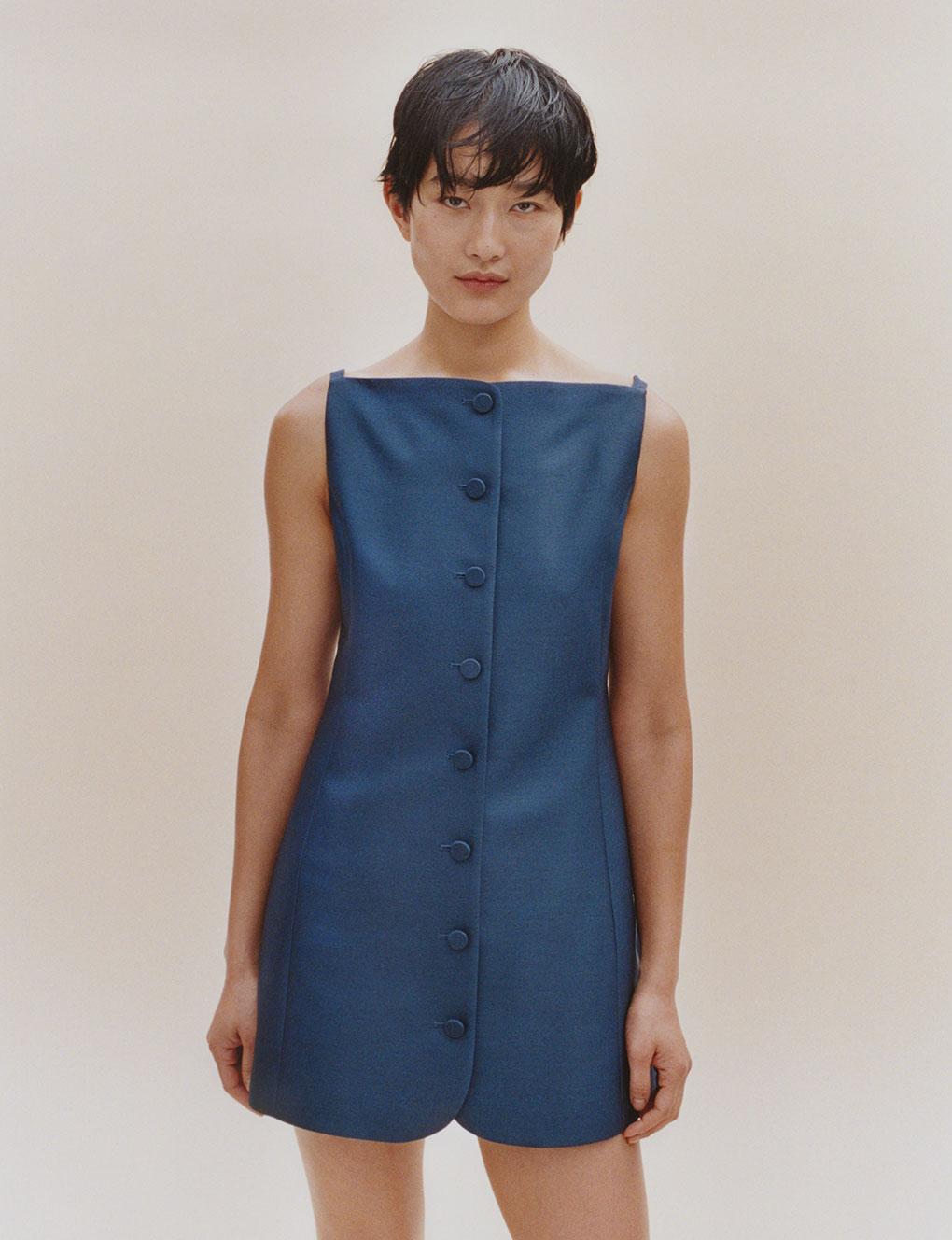 Womens | The Sculpted Mini Dress In Lucent Wool | Navy