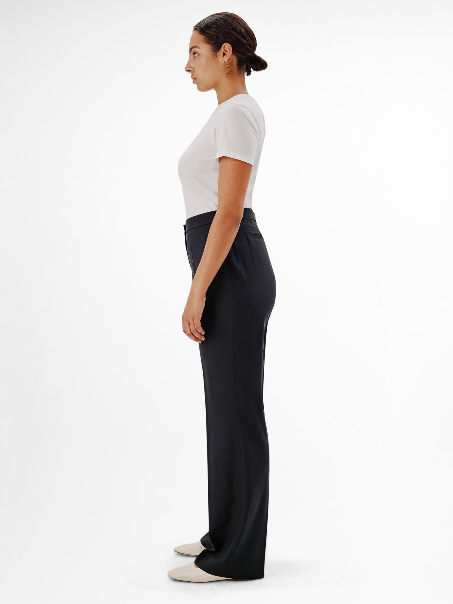 Another Tomorrow Slight Flare Trouser in Black – Wool Women's Trousers