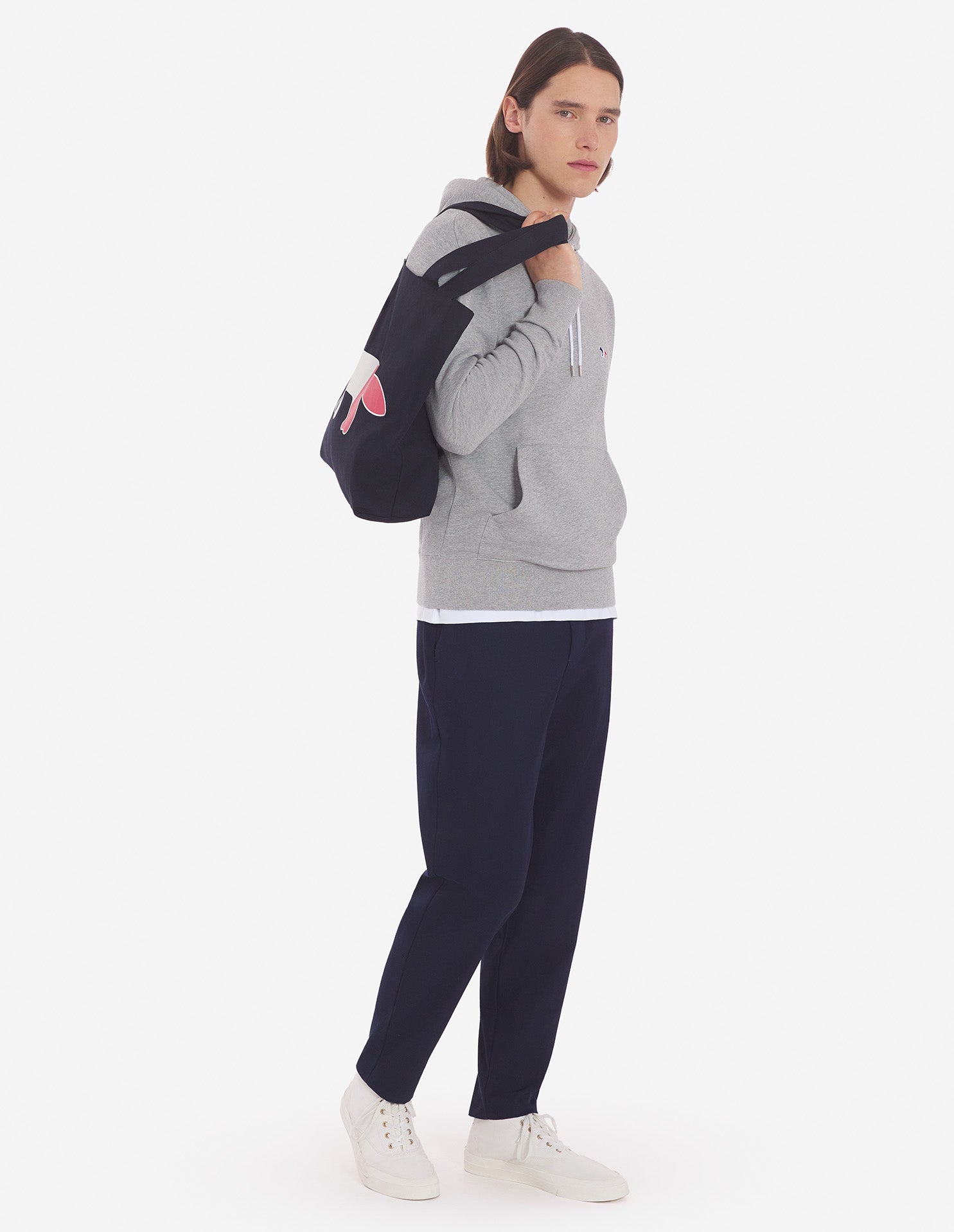 Unisex | Tricolor Fox Patch Classic Hoodie | Grey Melange