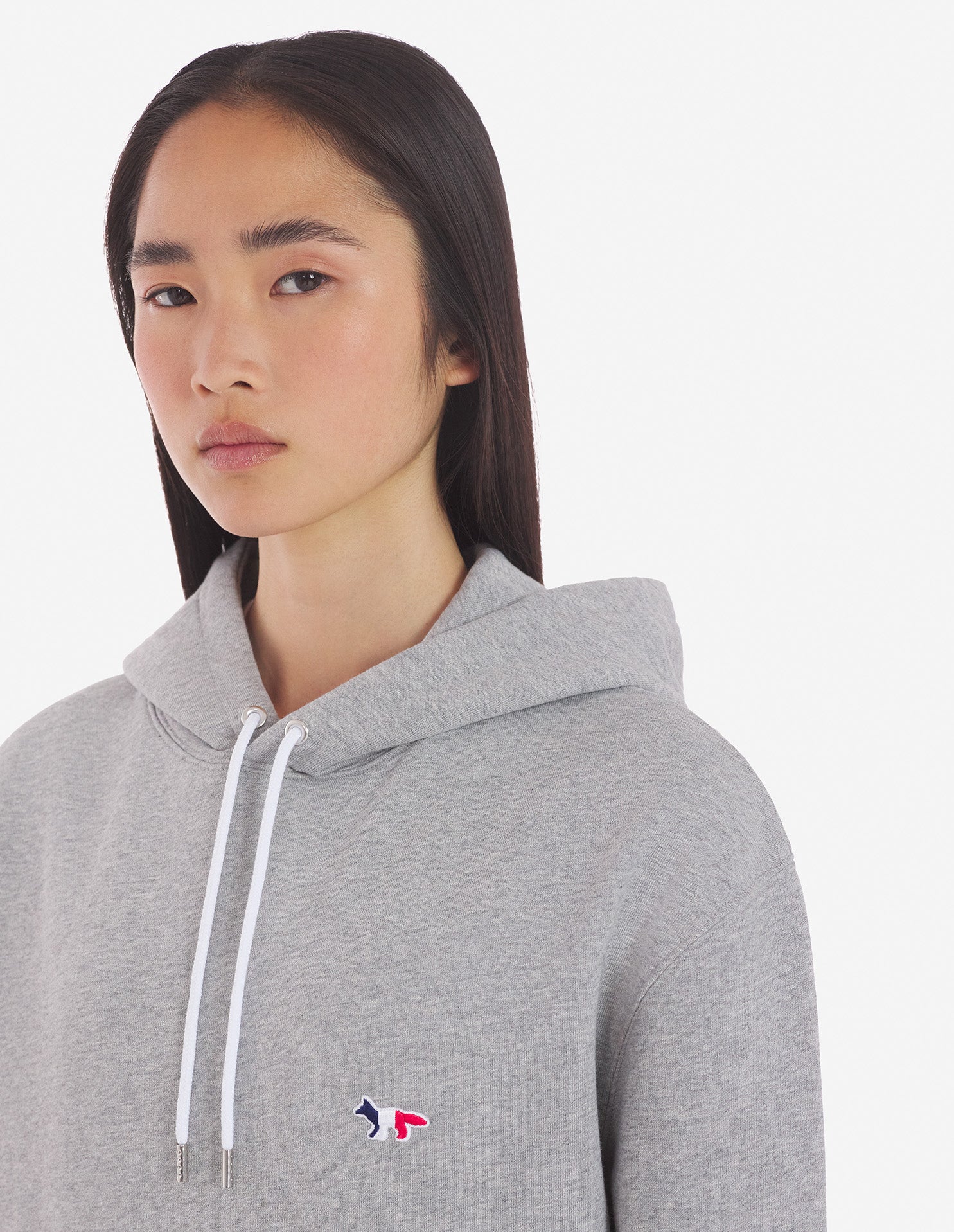 Unisex | Tricolor Fox Patch Classic Hoodie | Grey Melange