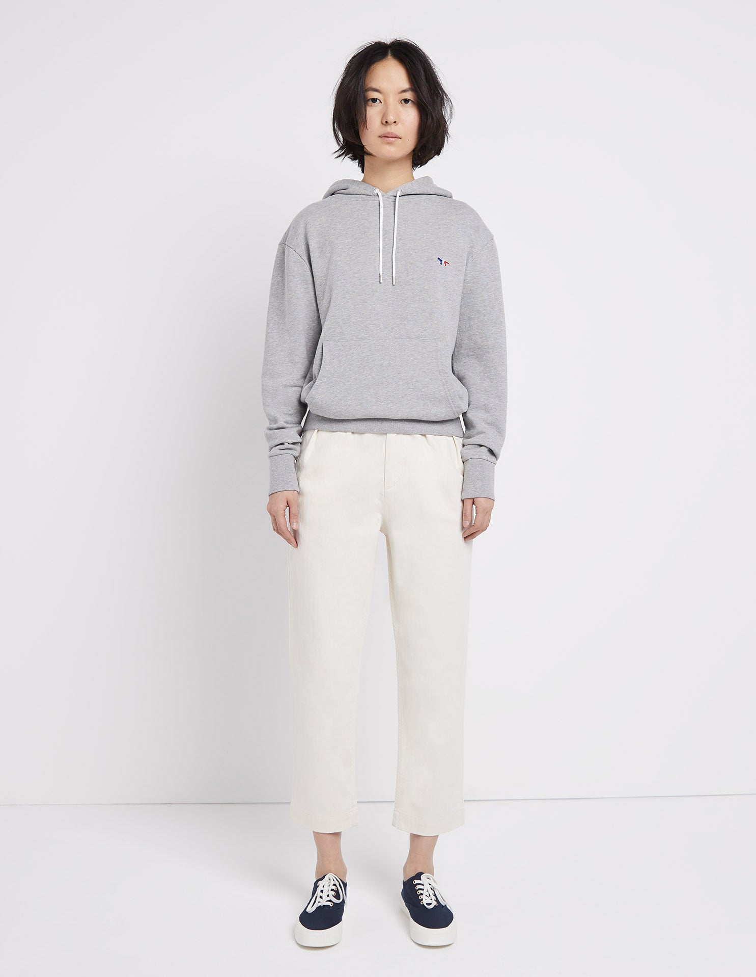 Unisex | Tricolor Fox Patch Classic Hoodie | Grey Melange