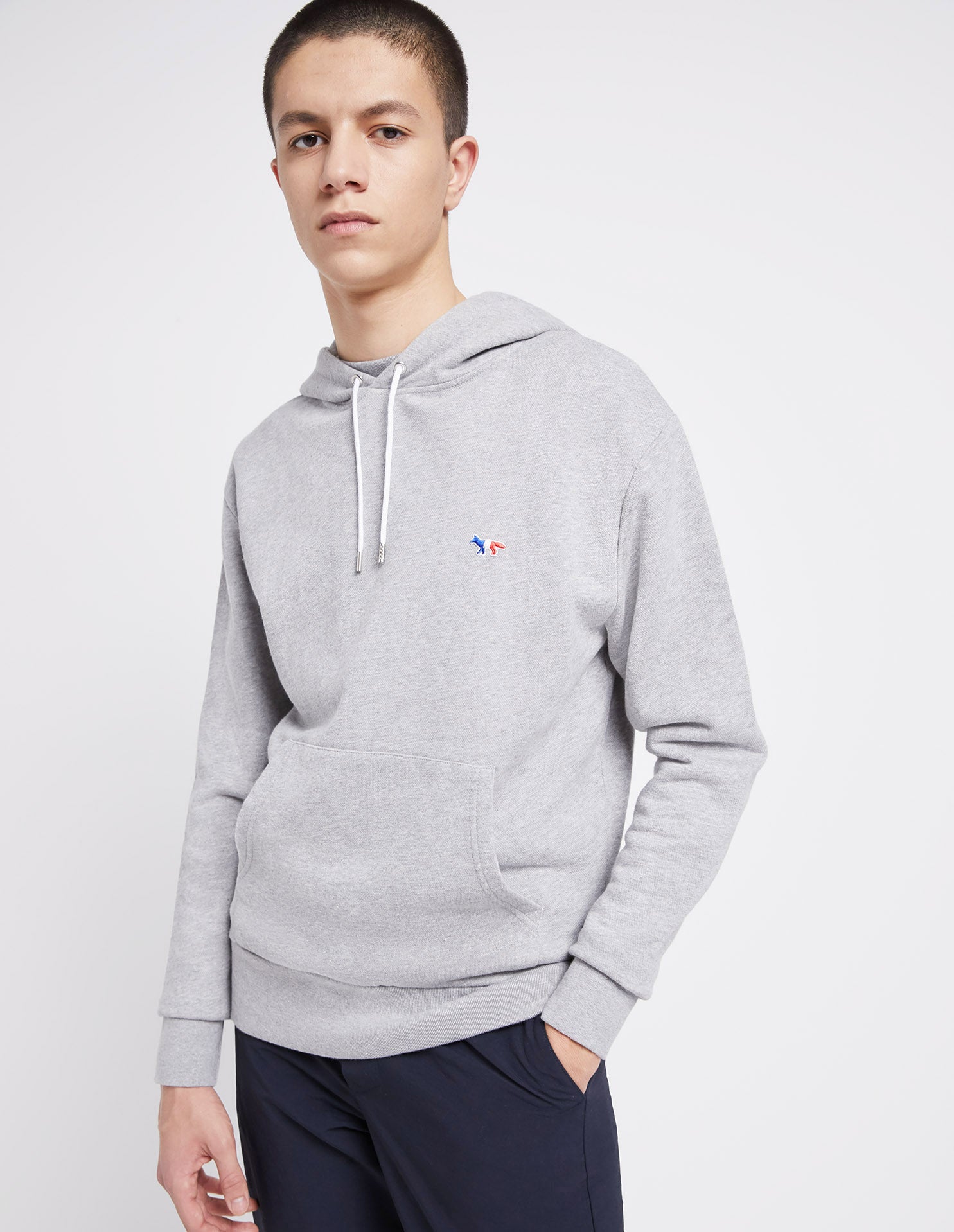 Unisex | Tricolor Fox Patch Classic Hoodie | Grey Melange