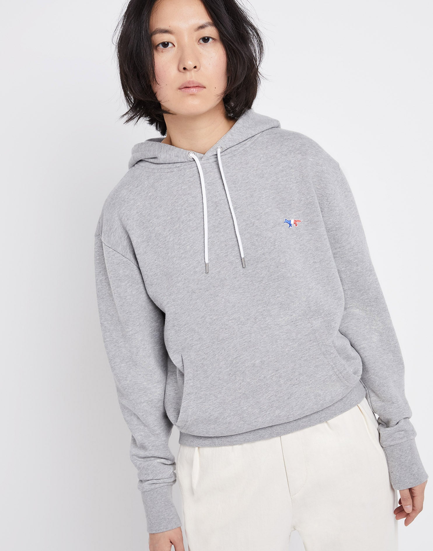 Unisex | Tricolor Fox Patch Classic Hoodie | Grey Melange