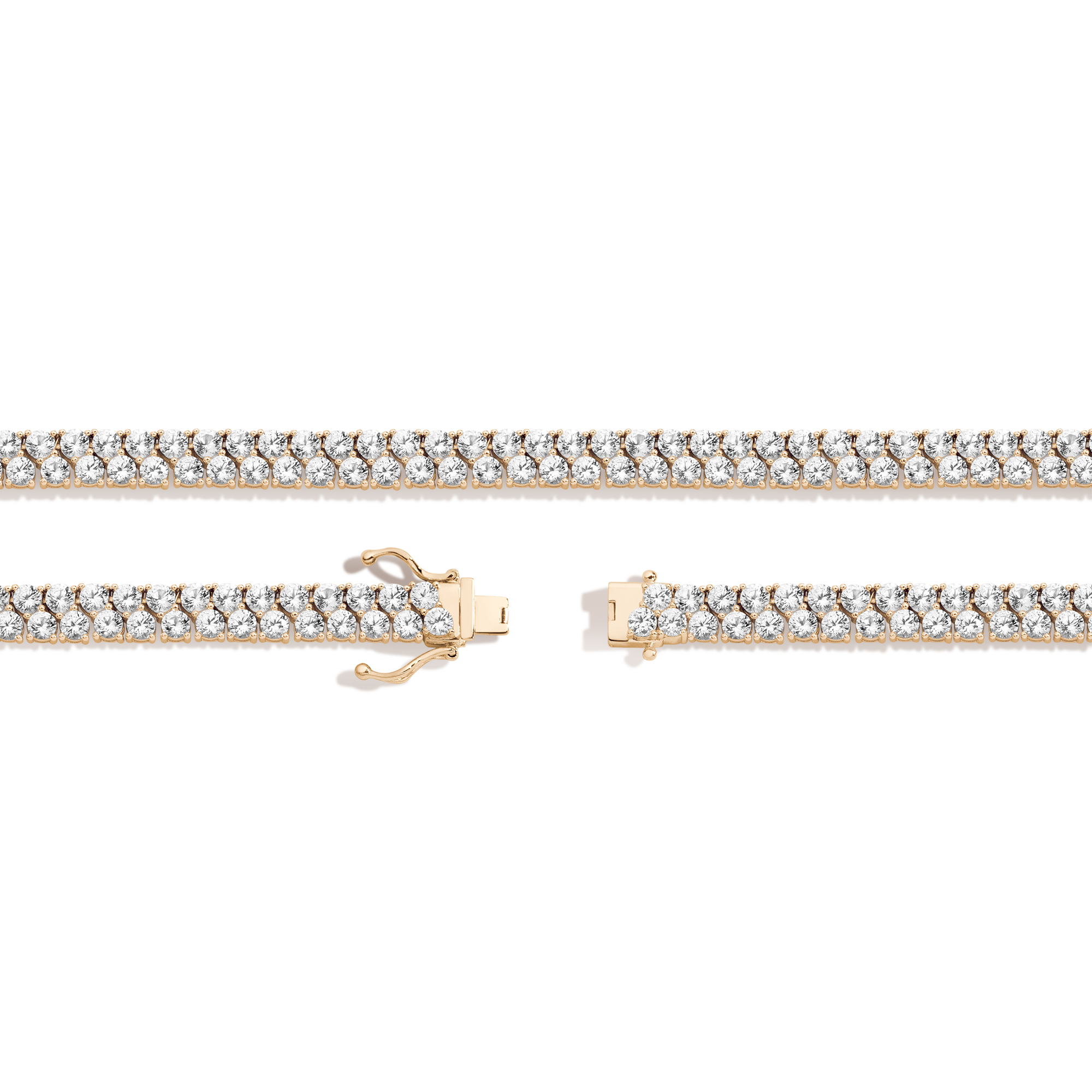 White Sapphire Double Row Tennis Necklace Vermeil Yellow Gold 16in