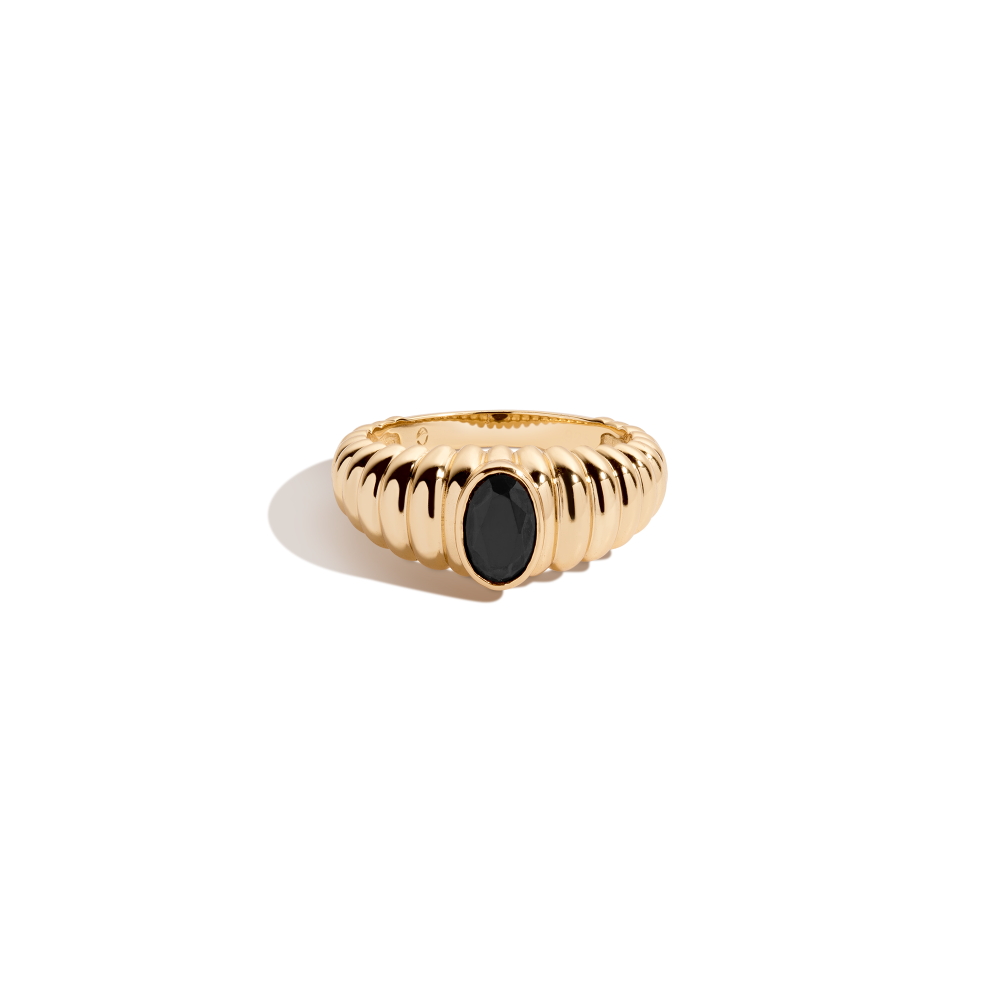 Lab Grown Black Sapphire Art Deco Ring Vermeil Yellow Gold First